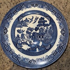 Antique CHURCH HILBlue Willow TransferWare Impressed W Mark Plate 9” Round Set 4